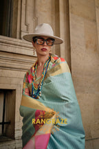 Azure Blue Soft Silk Handloom Weaving Banarasi Saree
