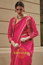 Magenta Red Pure Satin Zari Lining Handloom Weaving Banarasi Saree