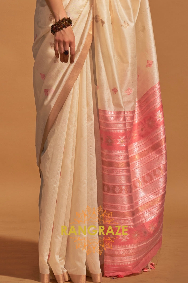 Prism Pearl Beige Woven Banarasi Silk Saree