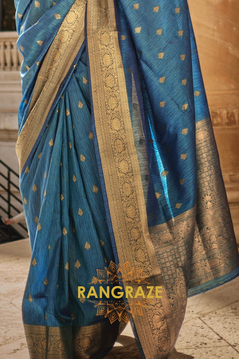 Stone Blue Woven Banarasi Khaddi Silk Saree