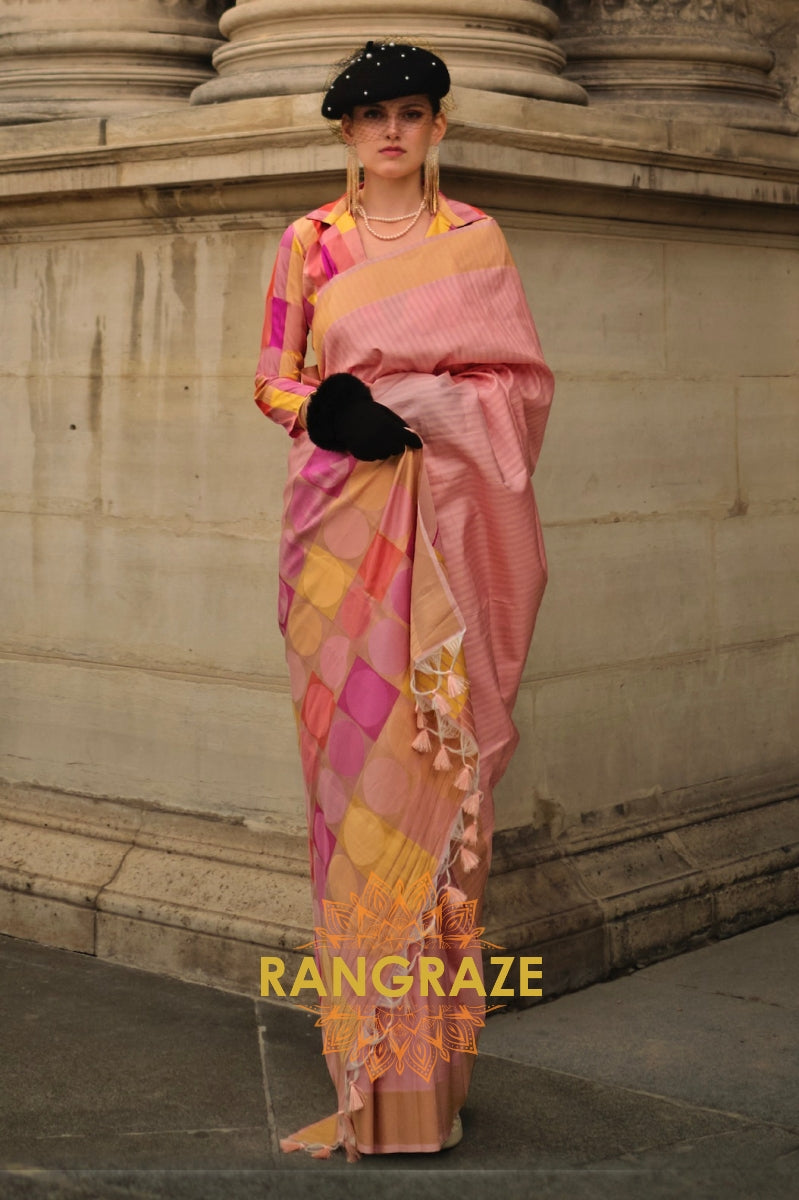 British Orange Soft Silk Handloom Weaving Banarasi Saree