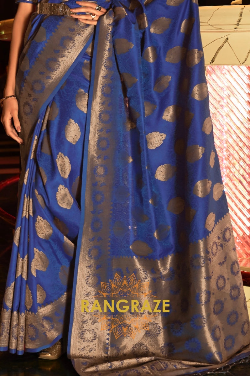 Royal Blue Woven Banarasi Brocade Silk Saree