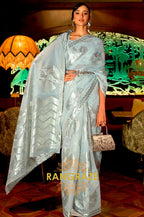 Cerulean Blue Cotton Handloom Weaving Banarasi Silk Saree