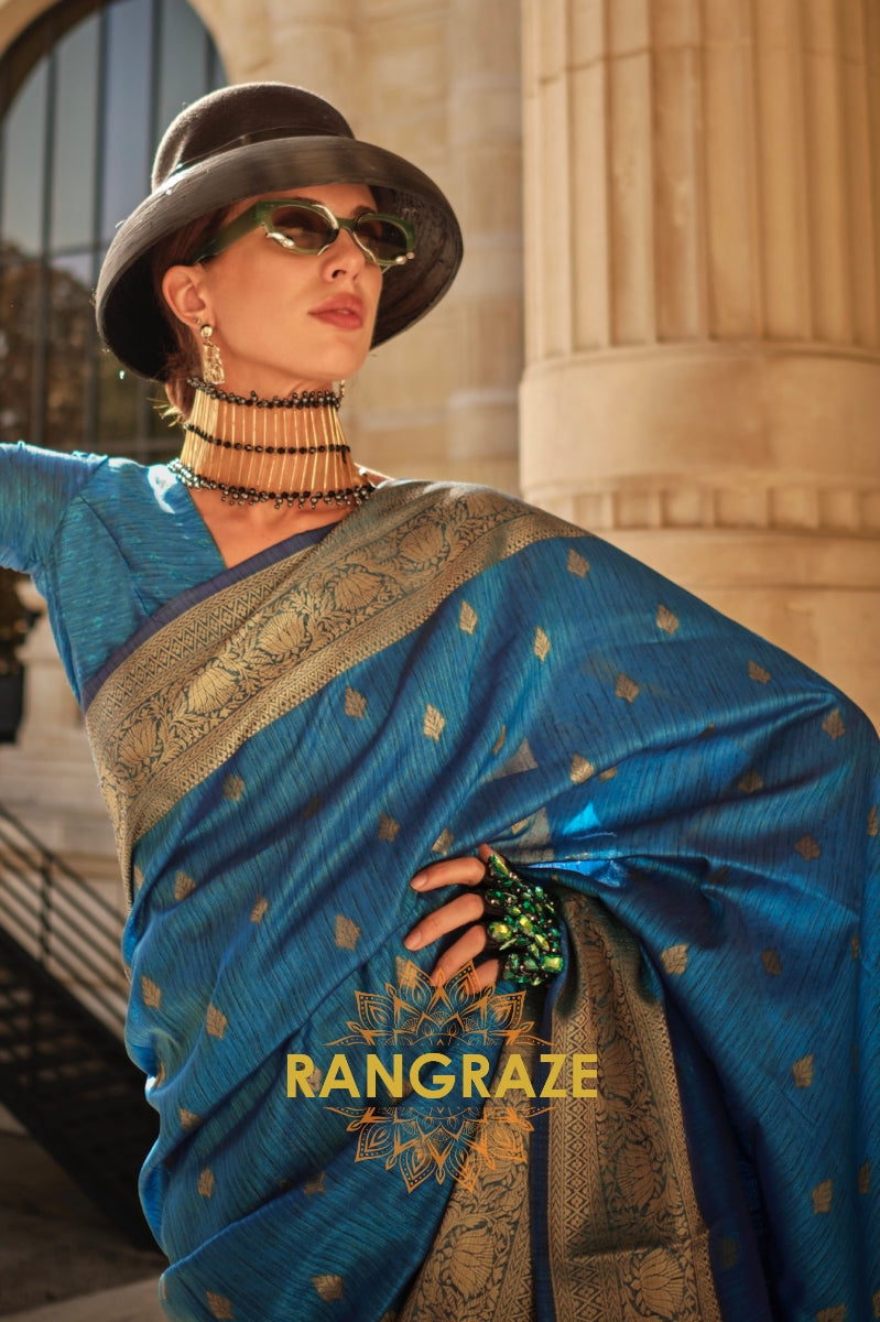 Stone Blue Woven Banarasi Khaddi Silk Saree