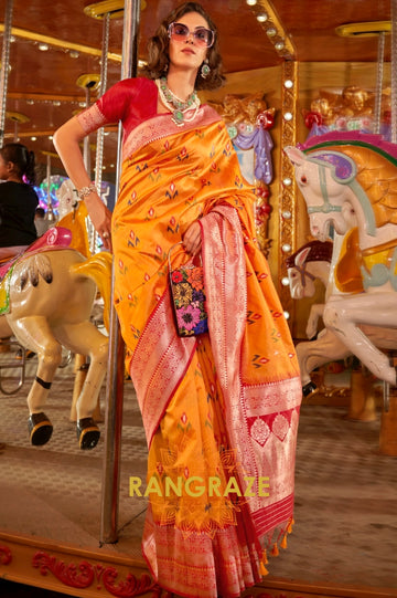 Majestic Yellow Woven Banarasi Soft Silk Saree