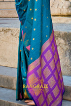 Cerulean Blue Woven Banarasi Khaddi Silk Saree