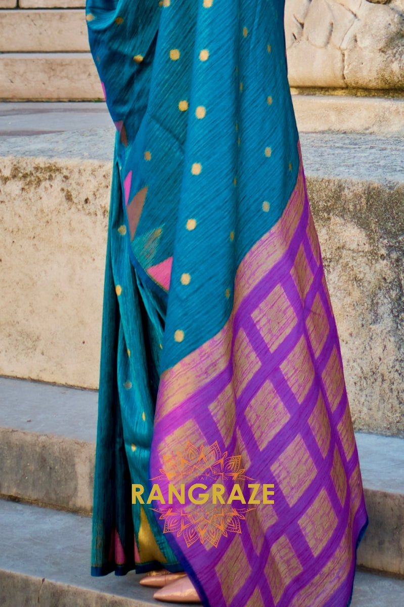Cerulean Blue Woven Banarasi Khaddi Silk Saree