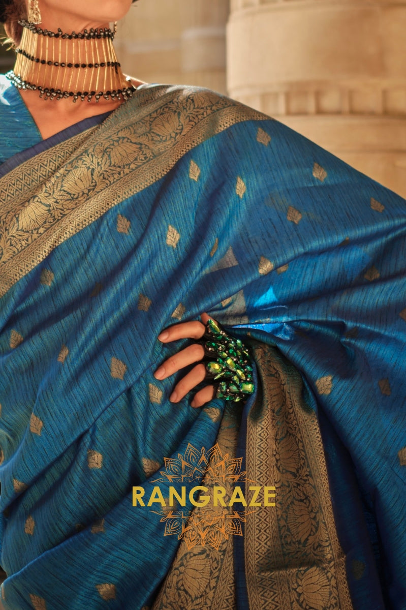 Stone Blue Woven Banarasi Khaddi Silk Saree