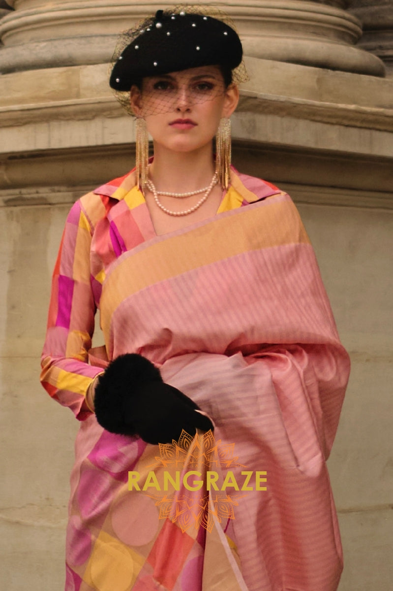 British Orange Soft Silk Handloom Weaving Banarasi Saree