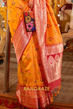 Majestic Yellow Woven Banarasi Soft Silk Saree