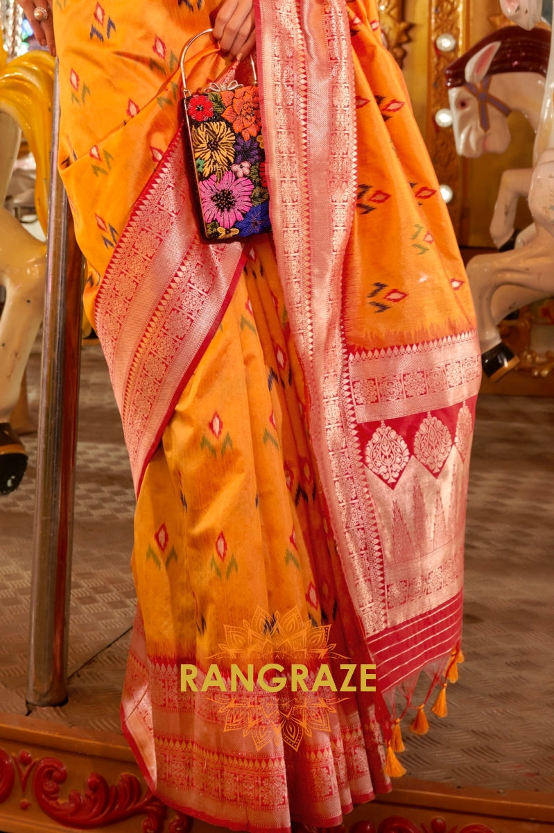 Majestic Yellow Woven Banarasi Soft Silk Saree