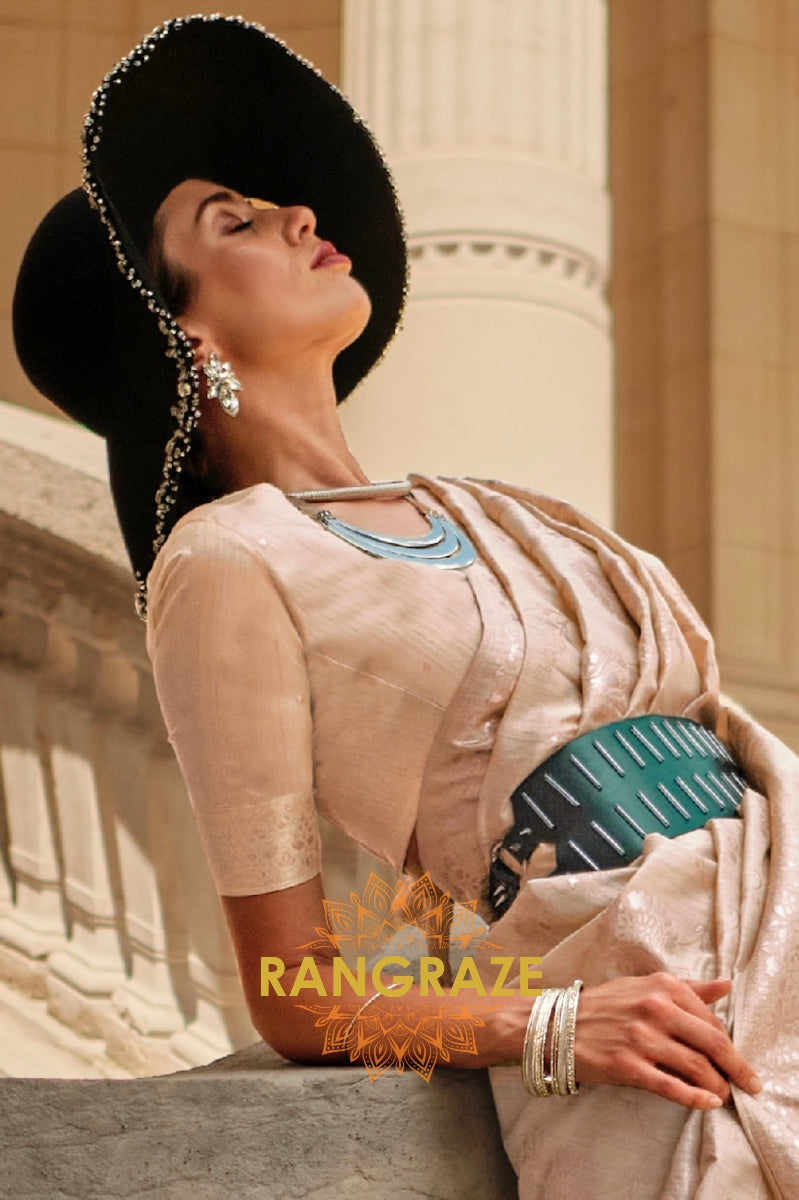 Golden Beige Gota Handloom Weaving Silk Banarasi Saree