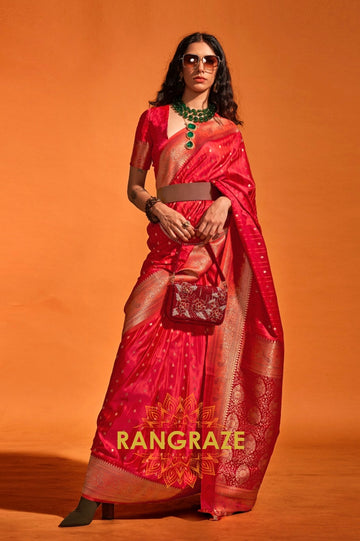 Dazzling Red Dual Tone Banarasi Satin Silk Saree