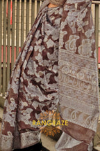 Cherry Brown Woven Lucknowi Organza Silk Saree
