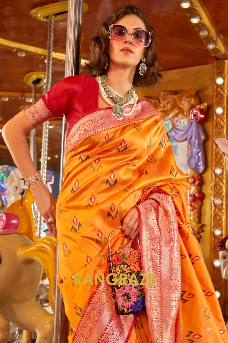 Majestic Yellow Woven Banarasi Soft Silk Saree