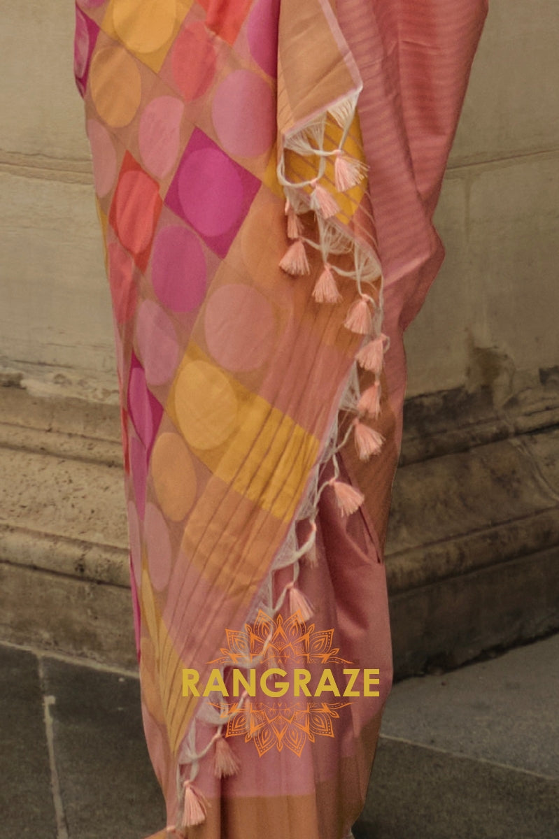 British Orange Soft Silk Handloom Weaving Banarasi Saree