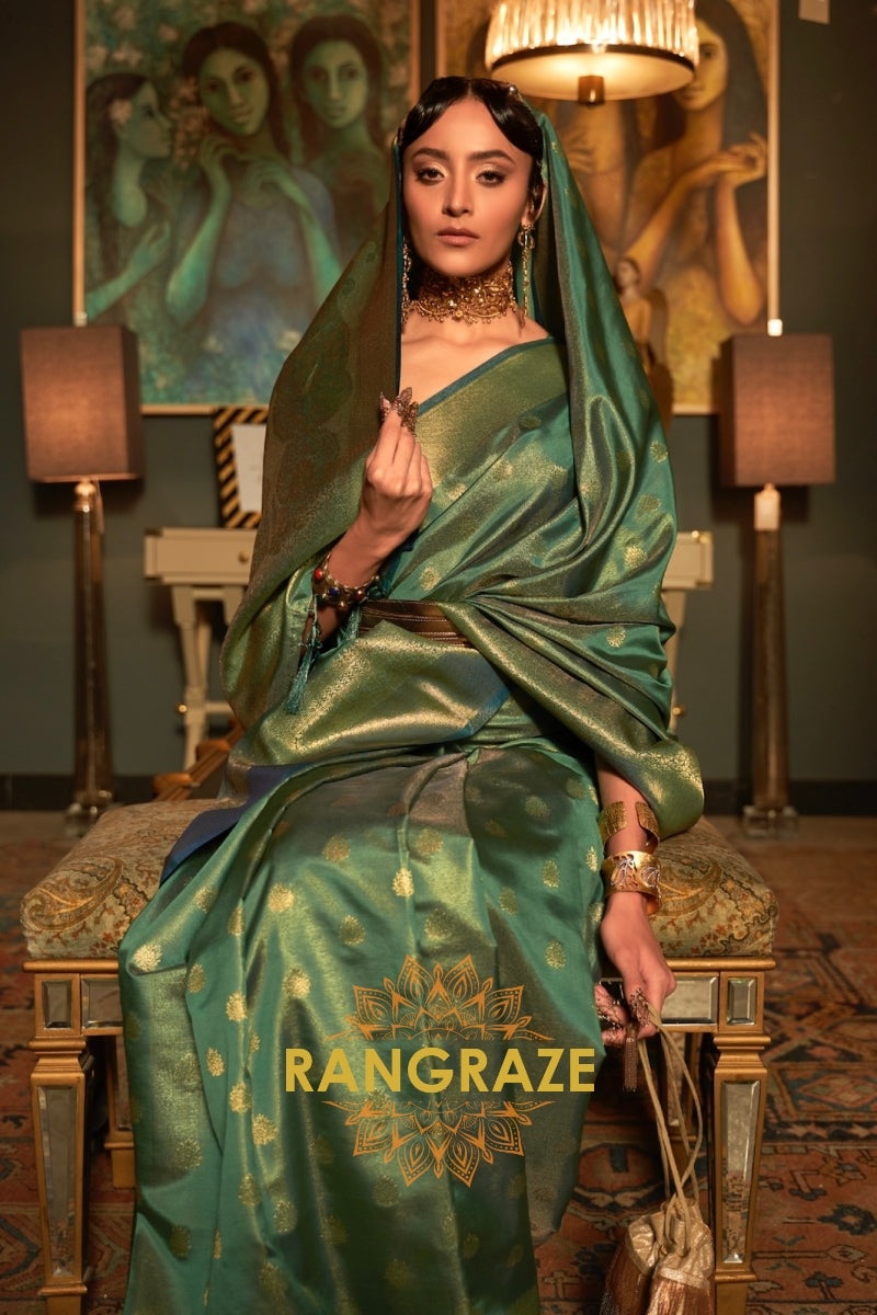 Imperial Royal Green Woven Banarasi Silk Saree