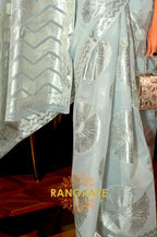 Cerulean Blue Cotton Handloom Weaving Banarasi Silk Saree