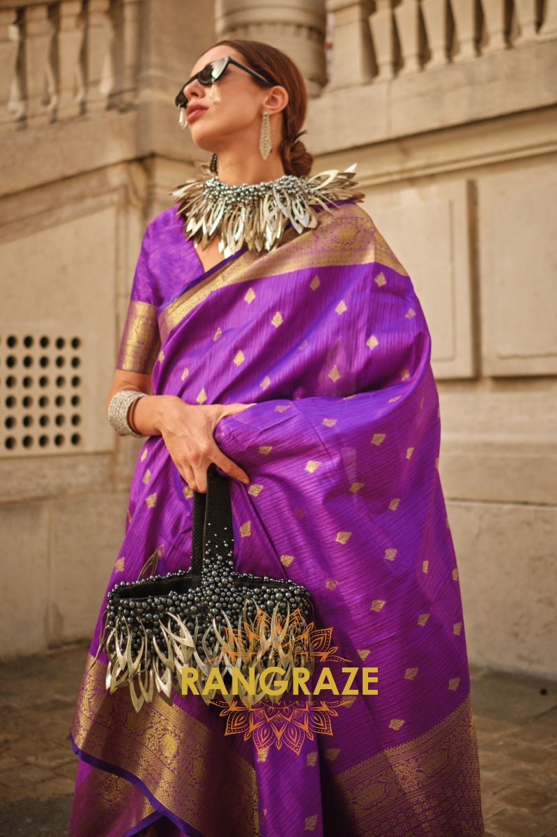 Iris Purple Woven Banarasi Khaddi Silk Saree