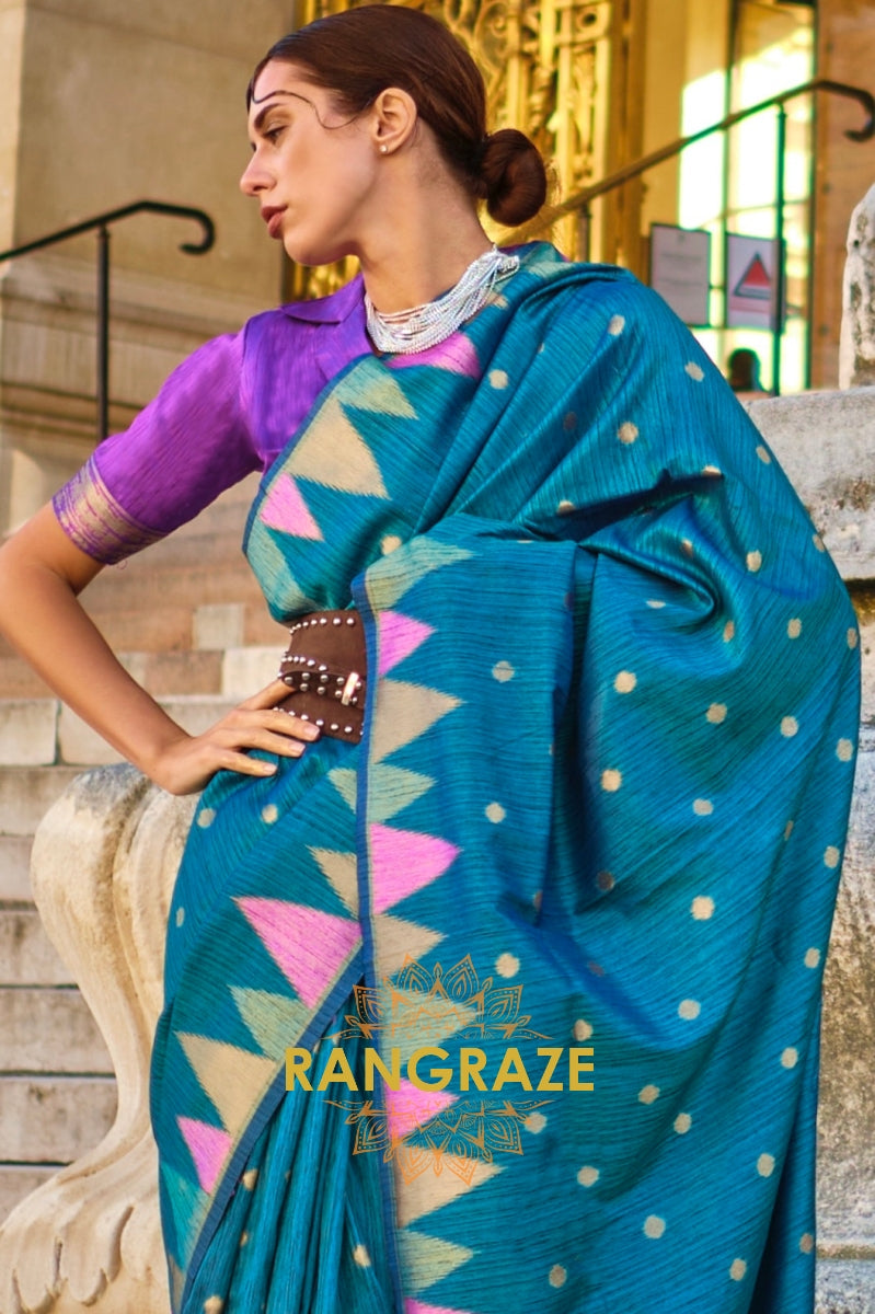 Cerulean Blue Woven Banarasi Khaddi Silk Saree