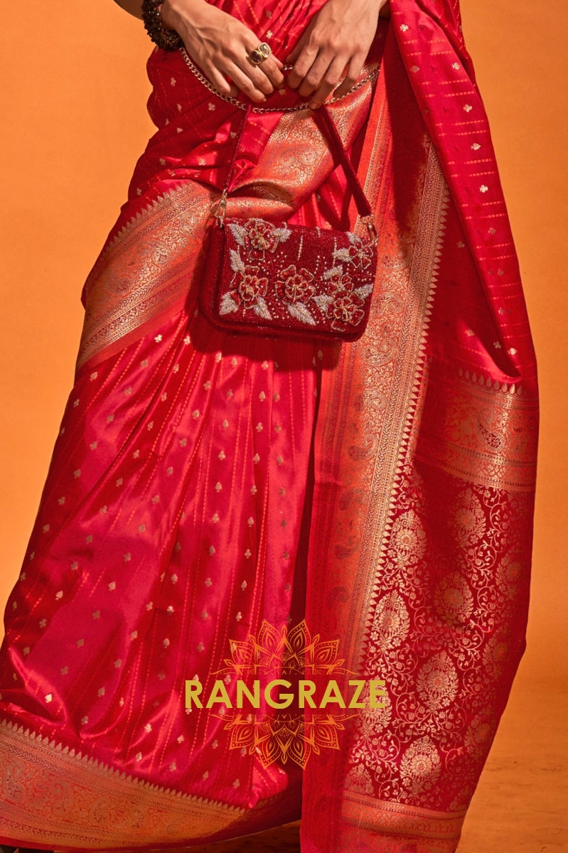 Dazzling Red Dual Tone Banarasi Satin Silk Saree