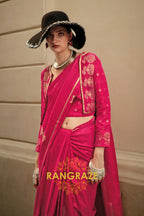 Magenta Red Pure Satin Zari Lining Handloom Weaving Banarasi Saree