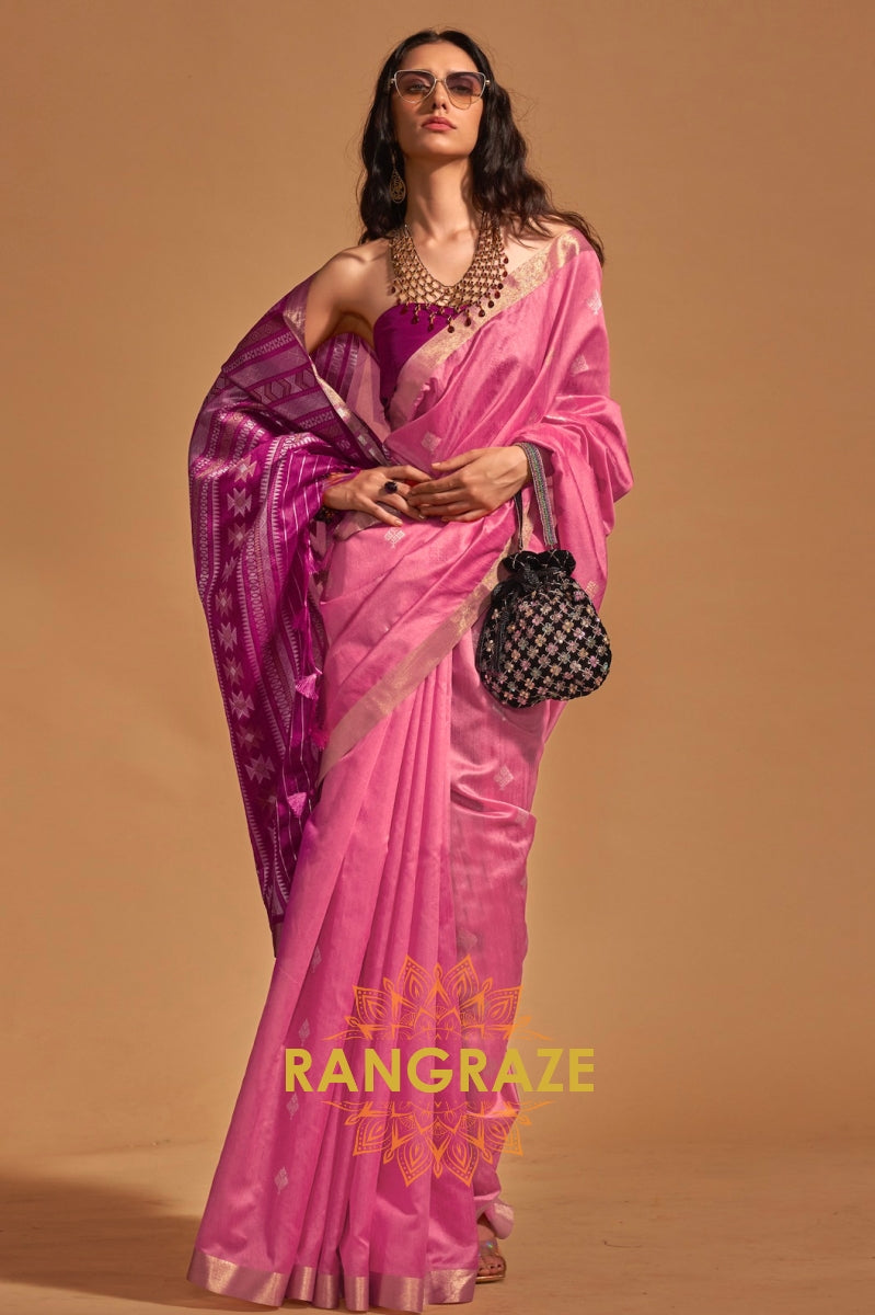 Prism Pink Woven Banarasi Silk Saree