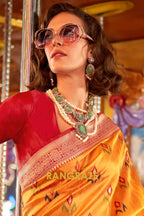 Majestic Yellow Woven Banarasi Soft Silk Saree