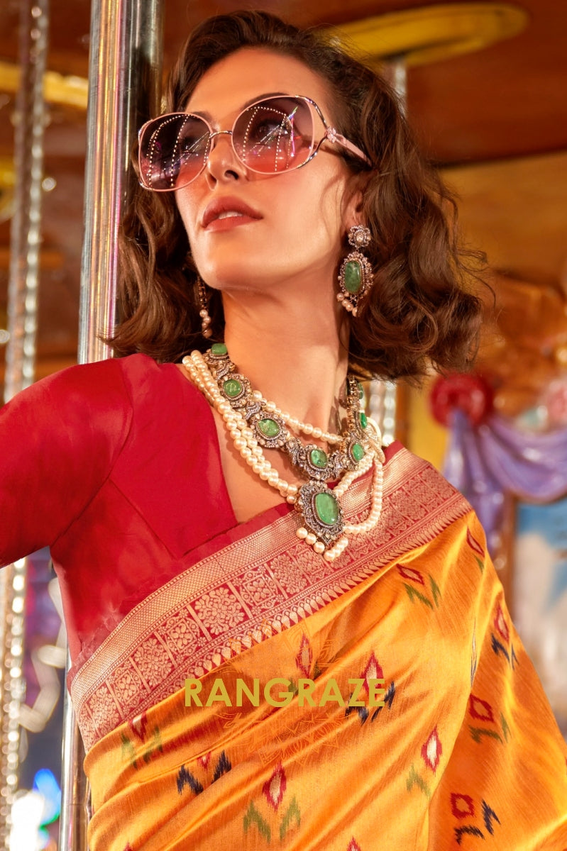 Majestic Yellow Woven Banarasi Soft Silk Saree