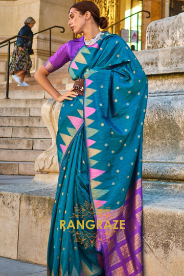 Cerulean Blue Woven Banarasi Khaddi Silk Saree