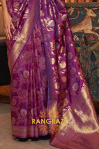 Mauve Purple Zari Work Handloom Banarasi Silk Saree