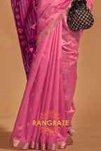 Prism Pink Woven Banarasi Silk Saree