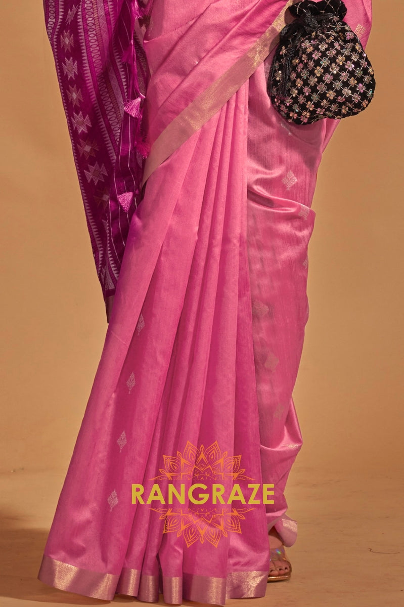 Prism Pink Woven Banarasi Silk Saree
