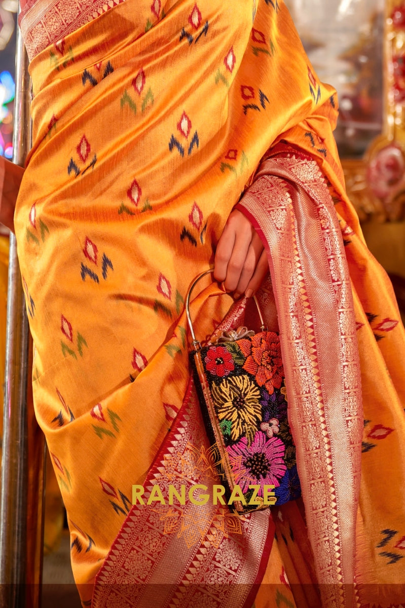 Majestic Yellow Woven Banarasi Soft Silk Saree