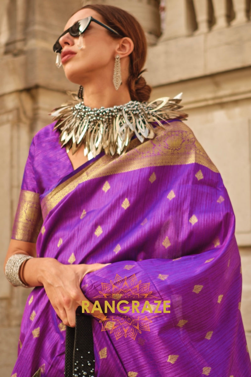 Iris Purple Woven Banarasi Khaddi Silk Saree