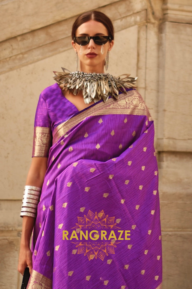 Iris Purple Woven Banarasi Khaddi Silk Saree