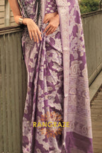 Violet Purple Woven Lucknowi Organza Silk Saree