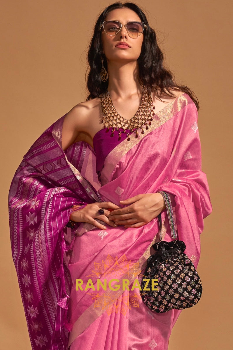 Prism Pink Woven Banarasi Silk Saree