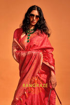 Dazzling Red Dual Tone Banarasi Satin Silk Saree