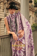 Violet Purple Woven Lucknowi Organza Silk Saree