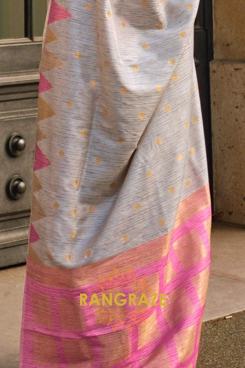 Stone Grey Woven Banarasi Khaddi Silk Saree