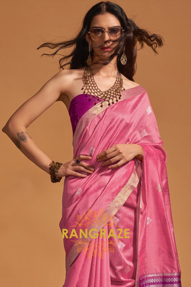 Prism Pink Woven Banarasi Silk Saree