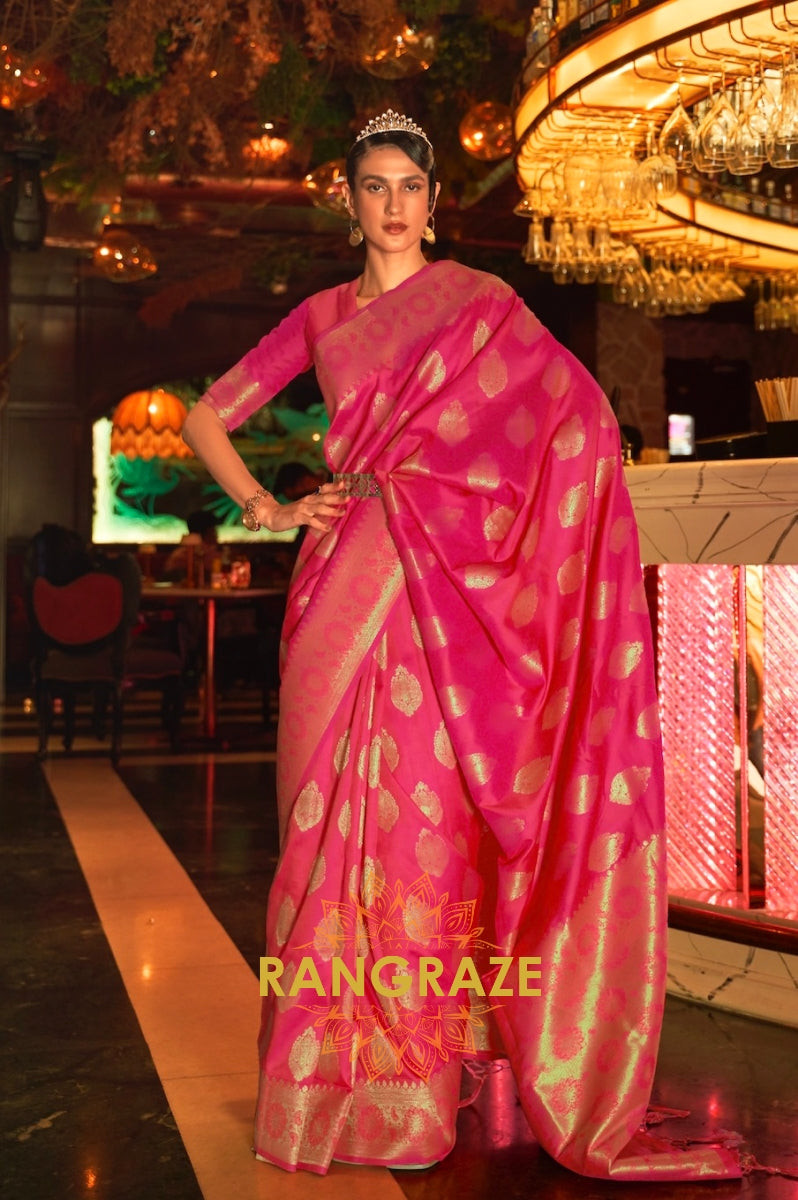 Ruby Red Woven Banarasi Brocade Silk Saree