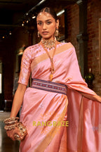 Antique Baby Pink Woven Banarasi Saree With Brocade Blouse