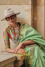 Mint Green Soft Silk Handloom Weaving Banarasi Saree