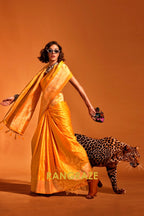Sparkling Yellow Dual Tone Banarasi Satin Silk Saree
