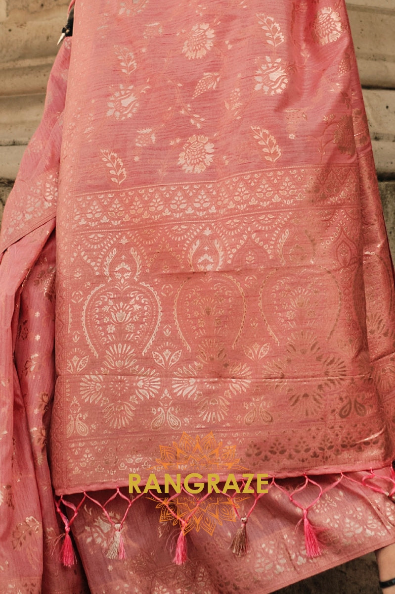 Wild Orchid Peach Gota Handloom Weaving Silk Banarasi Saree