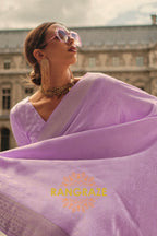Royal Purple Pure Satin Handloom Weaving Silk Banarasi Saree