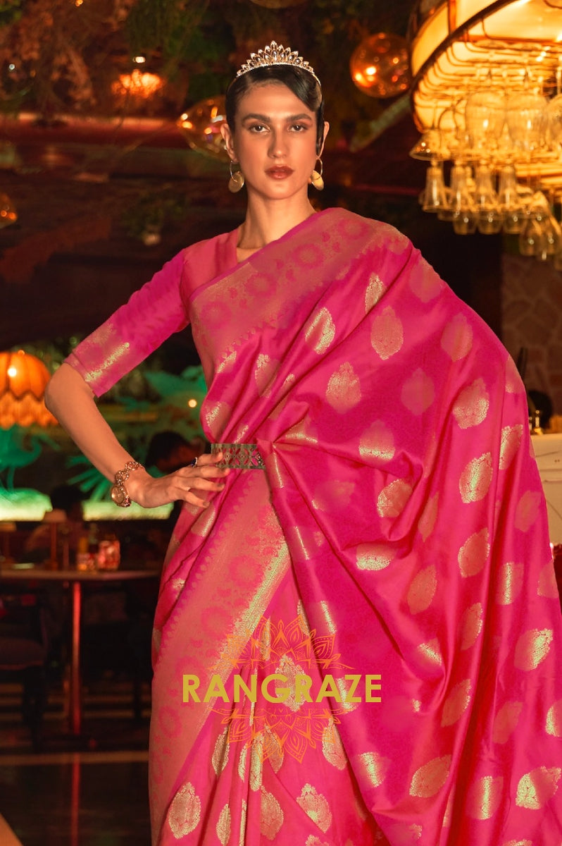 Ruby Red Woven Banarasi Brocade Silk Saree