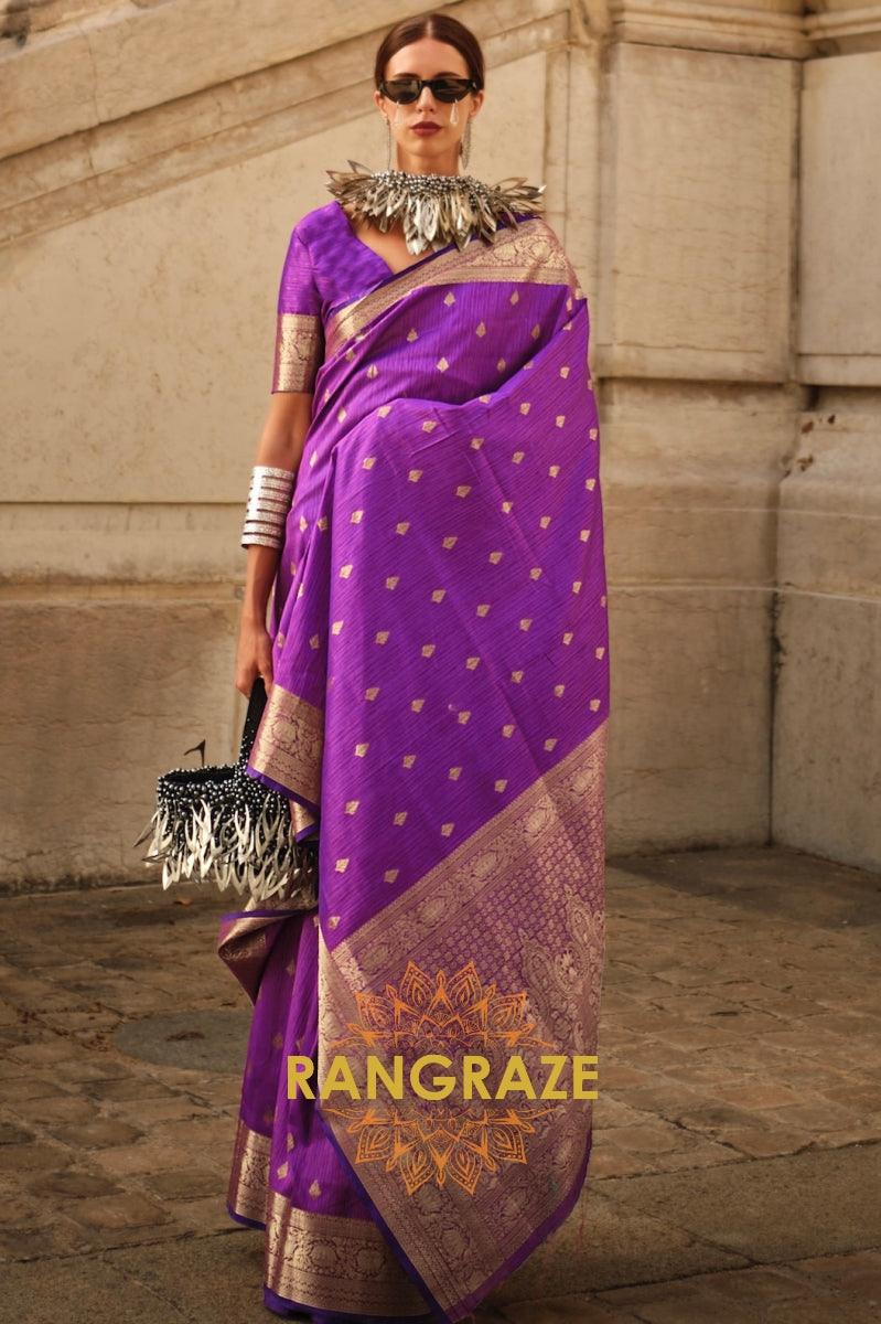 Iris Purple Woven Banarasi Khaddi Silk Saree